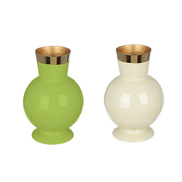 Vase Roro set of 2 made of metal in cream and green