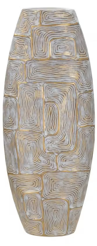 Vase Aurelia Gold Harz 60cm Dekovase mit Geometrischem Muster