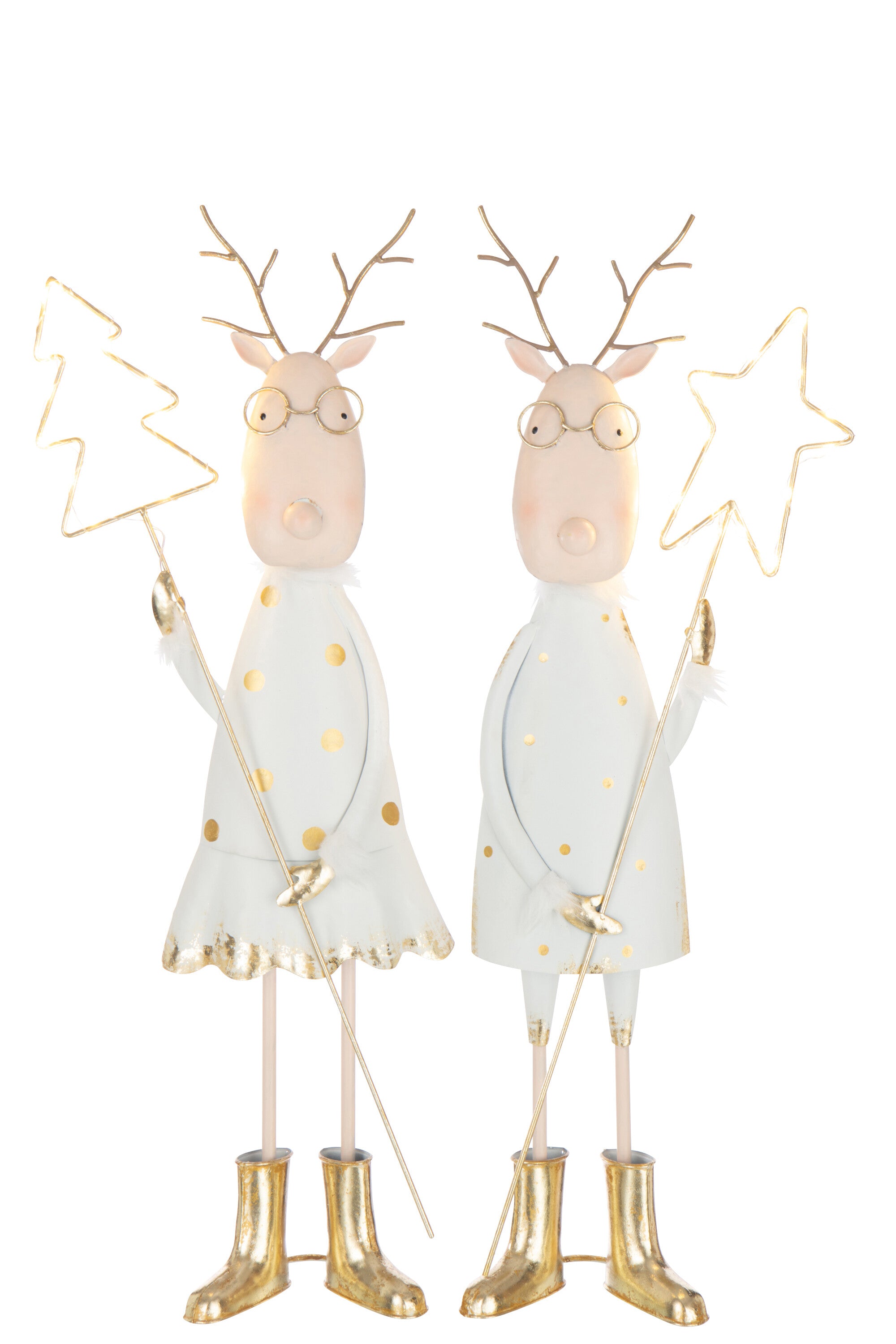 Rentier LED Baum mit Stern Eisen Gold Weiss 2er Set Weihnachtsdeko