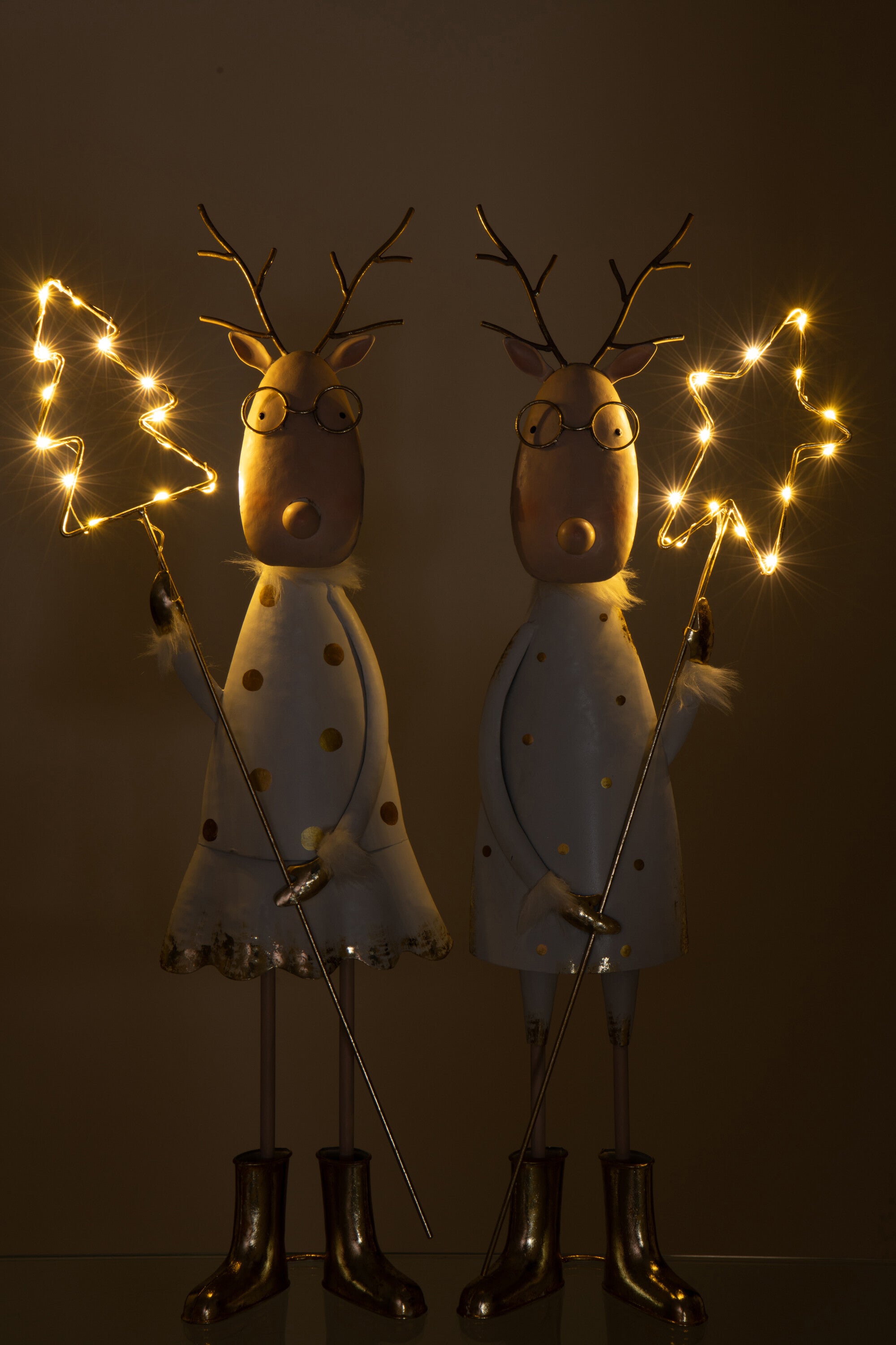 Rentier LED Baum mit Stern Eisen Gold Weiss 2er Set Weihnachtsdeko