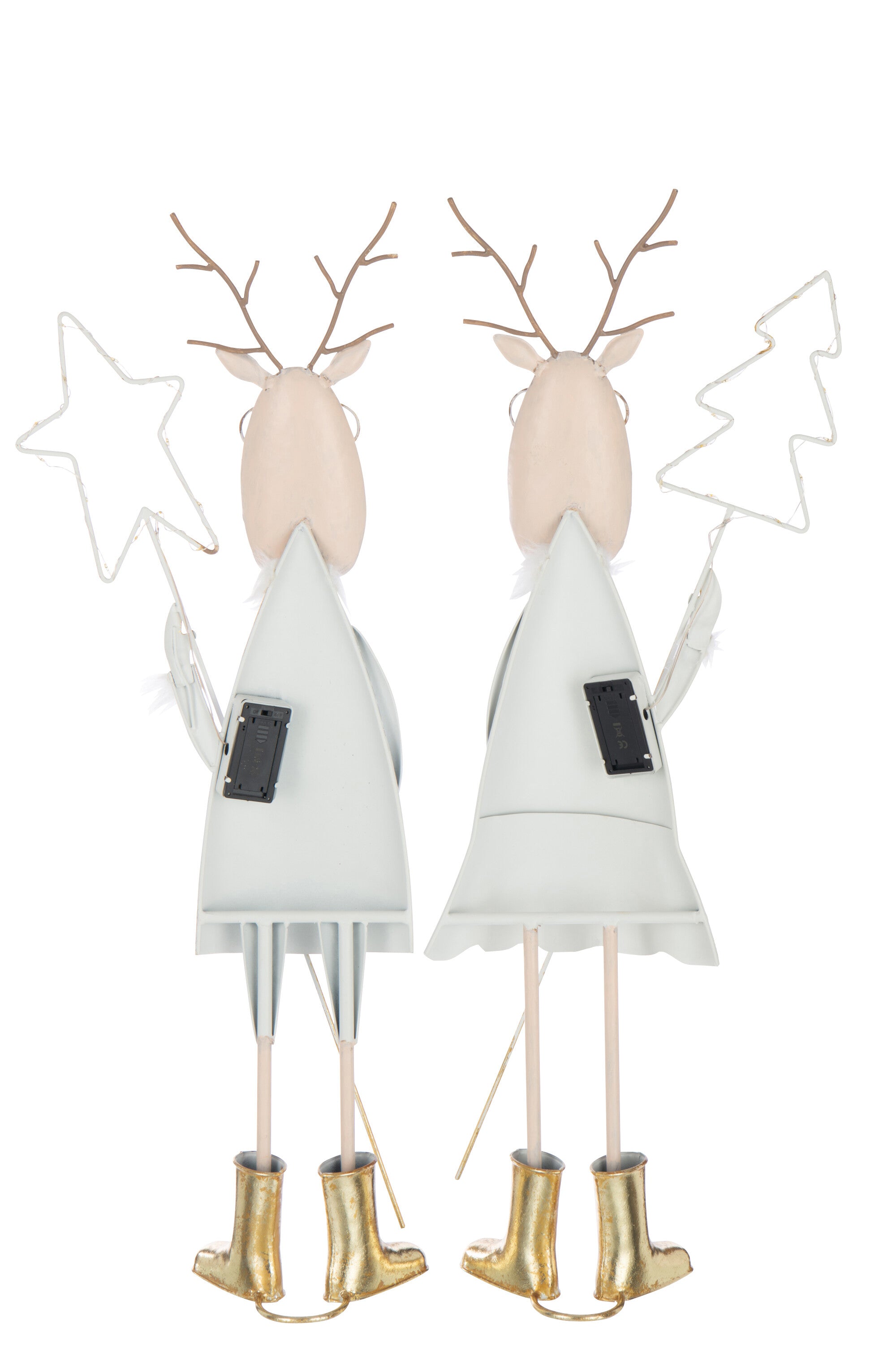 Rentier LED Baum mit Stern Eisen Gold Weiss 2er Set Weihnachtsdeko