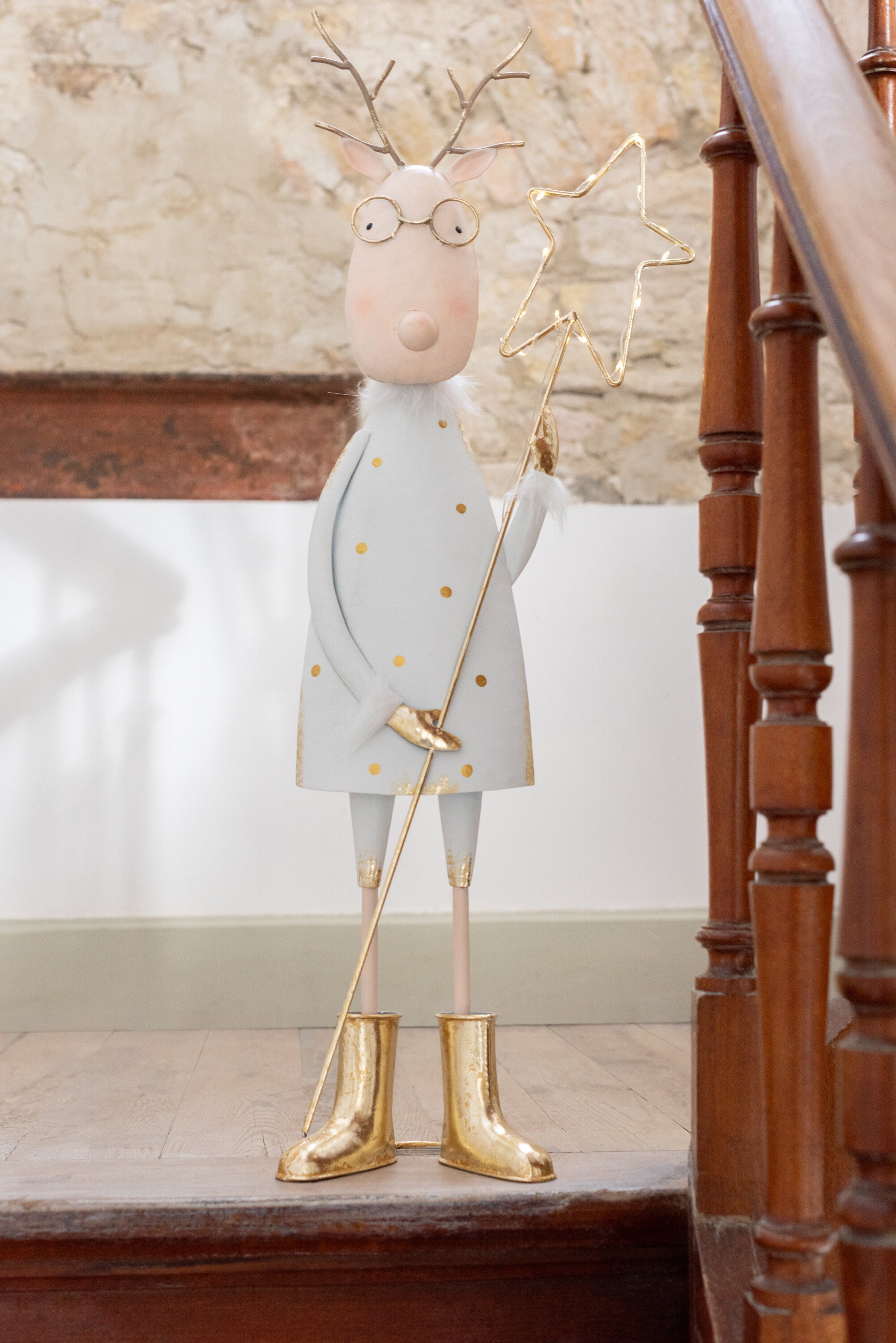 Rentier LED Baum mit Stern Eisen Gold Weiss 2er Set Weihnachtsdeko