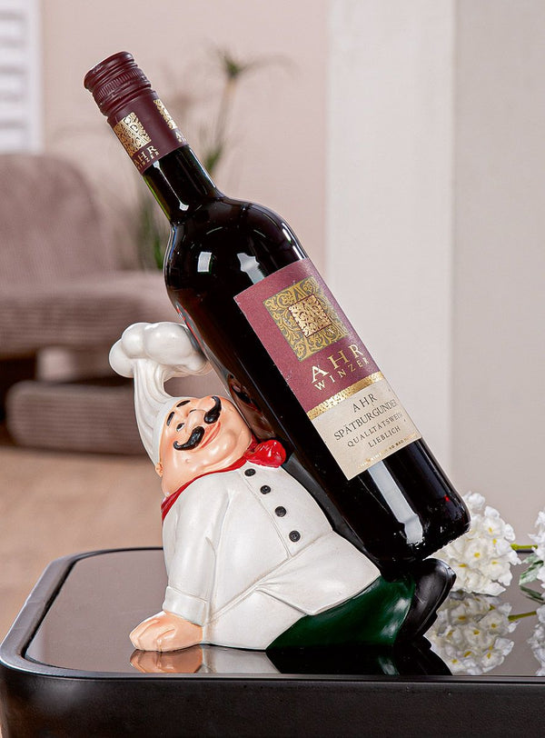 Flaschenhalter Koch Mario – Lustiger Küchenhelfer in Weiß und Rot