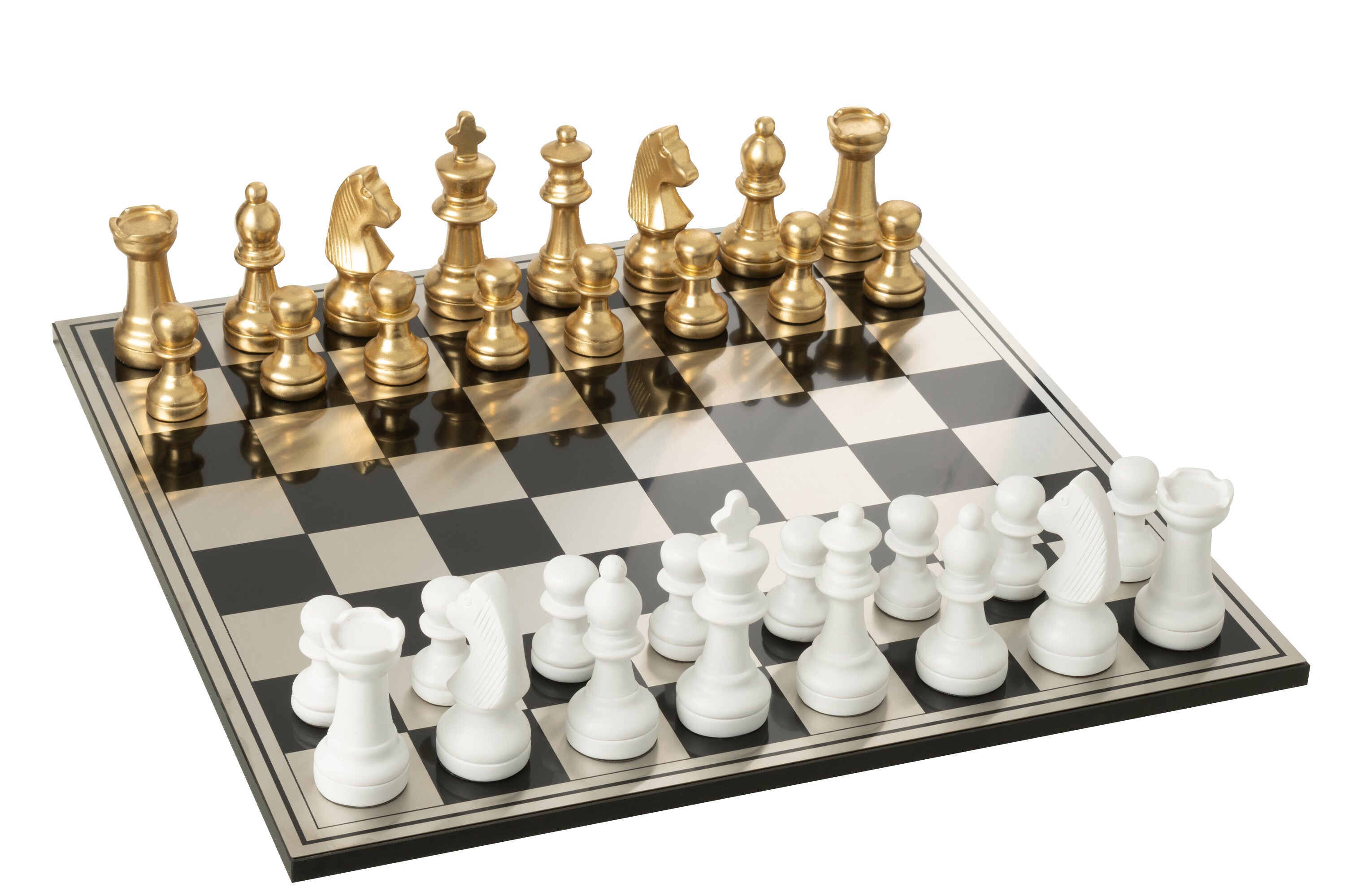 Schachset Polyresin Gold Weiß Luxus Deko Schachbrett 61cm