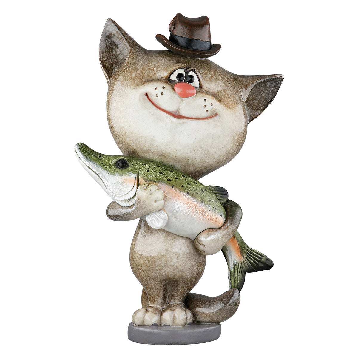 Dekofigur FishyCat Katze Angler Grau Grün Poly 13cm