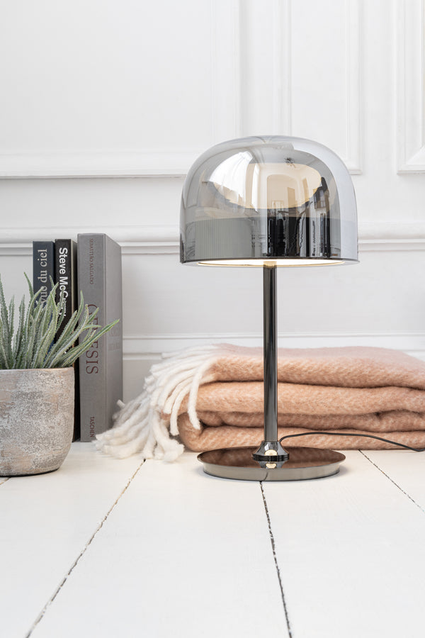 Topja LED table lamp in silver – modern glass design meets functionality