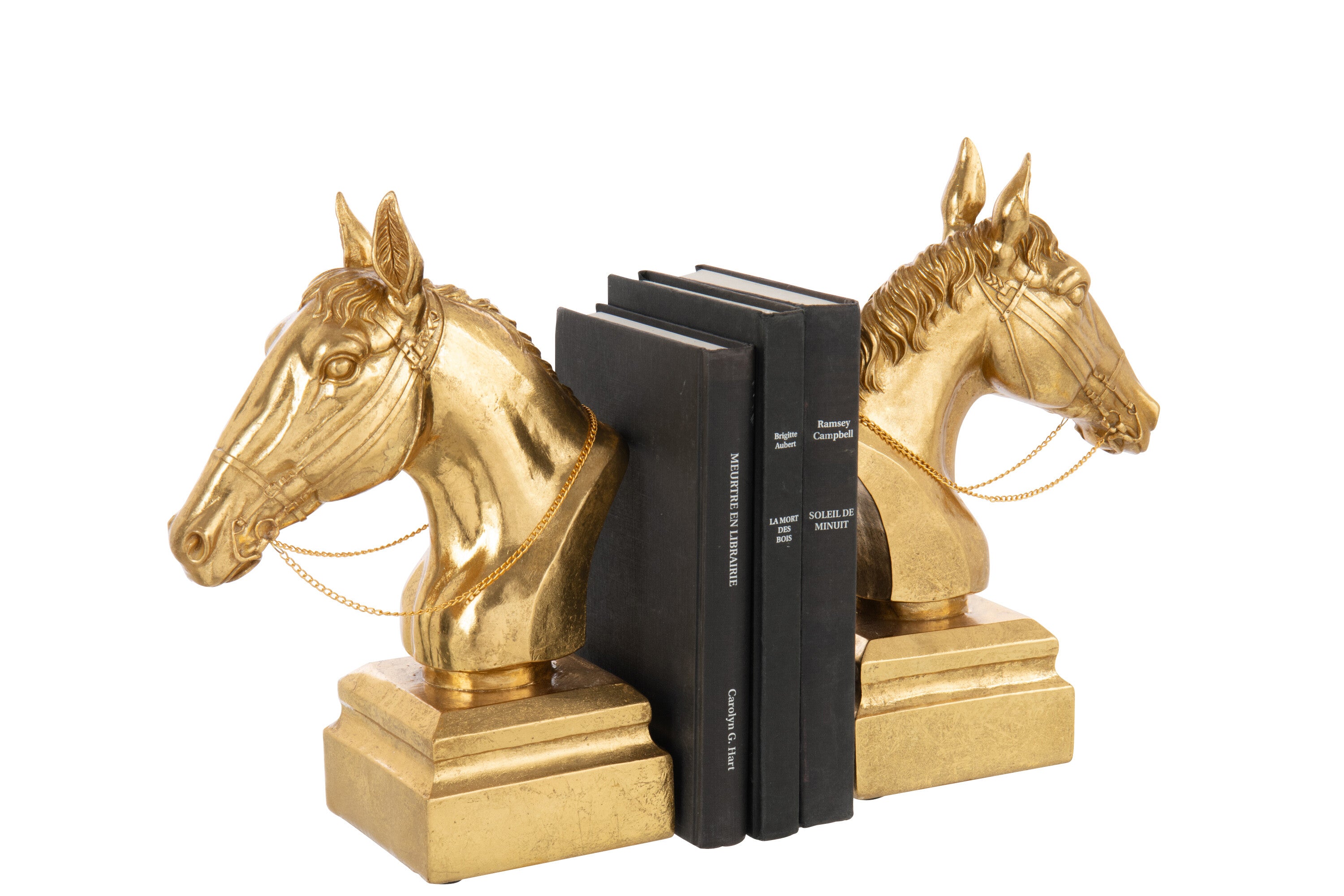Pferd Buchstuetze Set Equino Aureum Libris Duo goldfarben