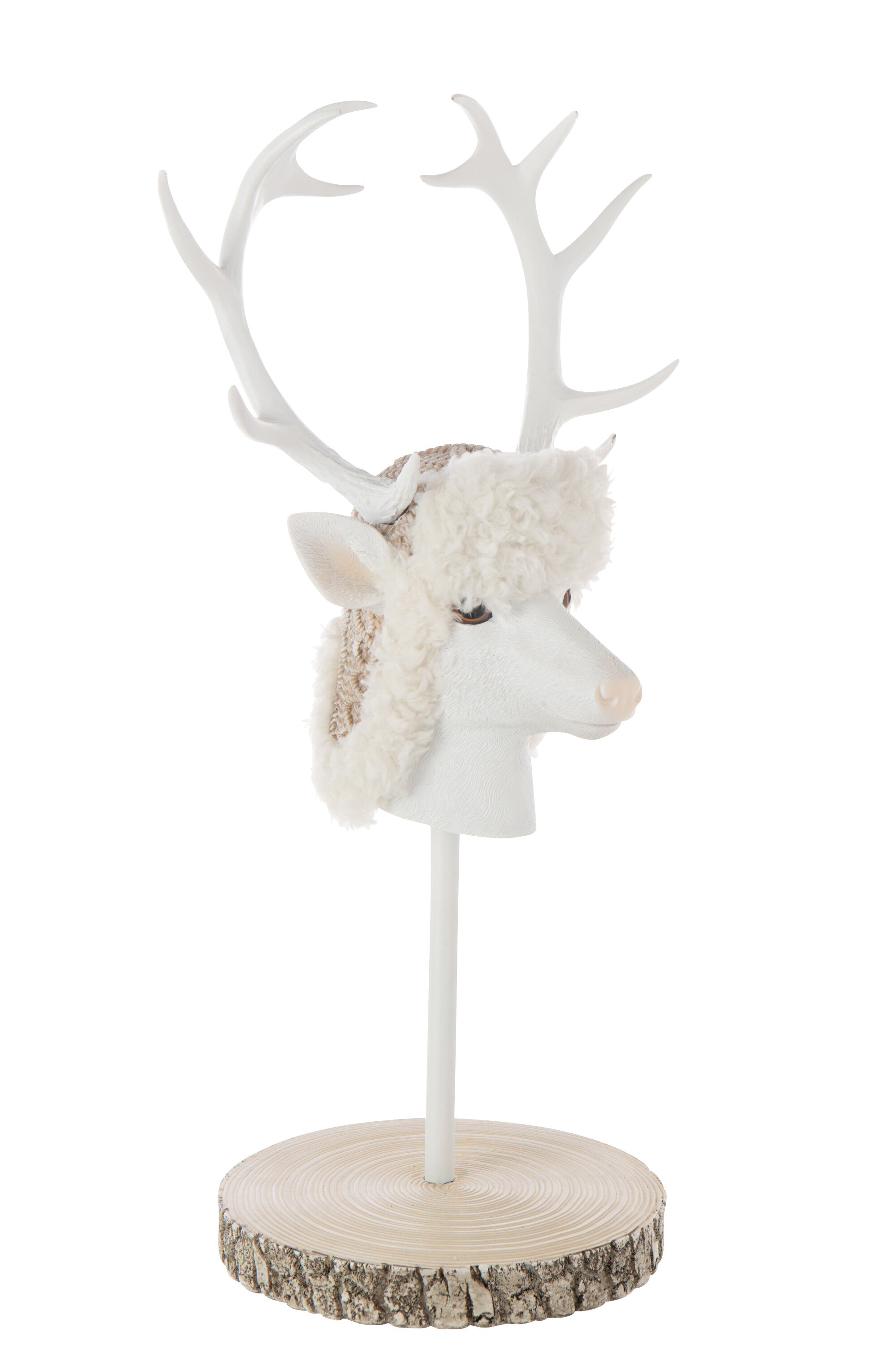Deko Hirsch Figur Auf Fuß Pelz Ekru Weiß 52cm