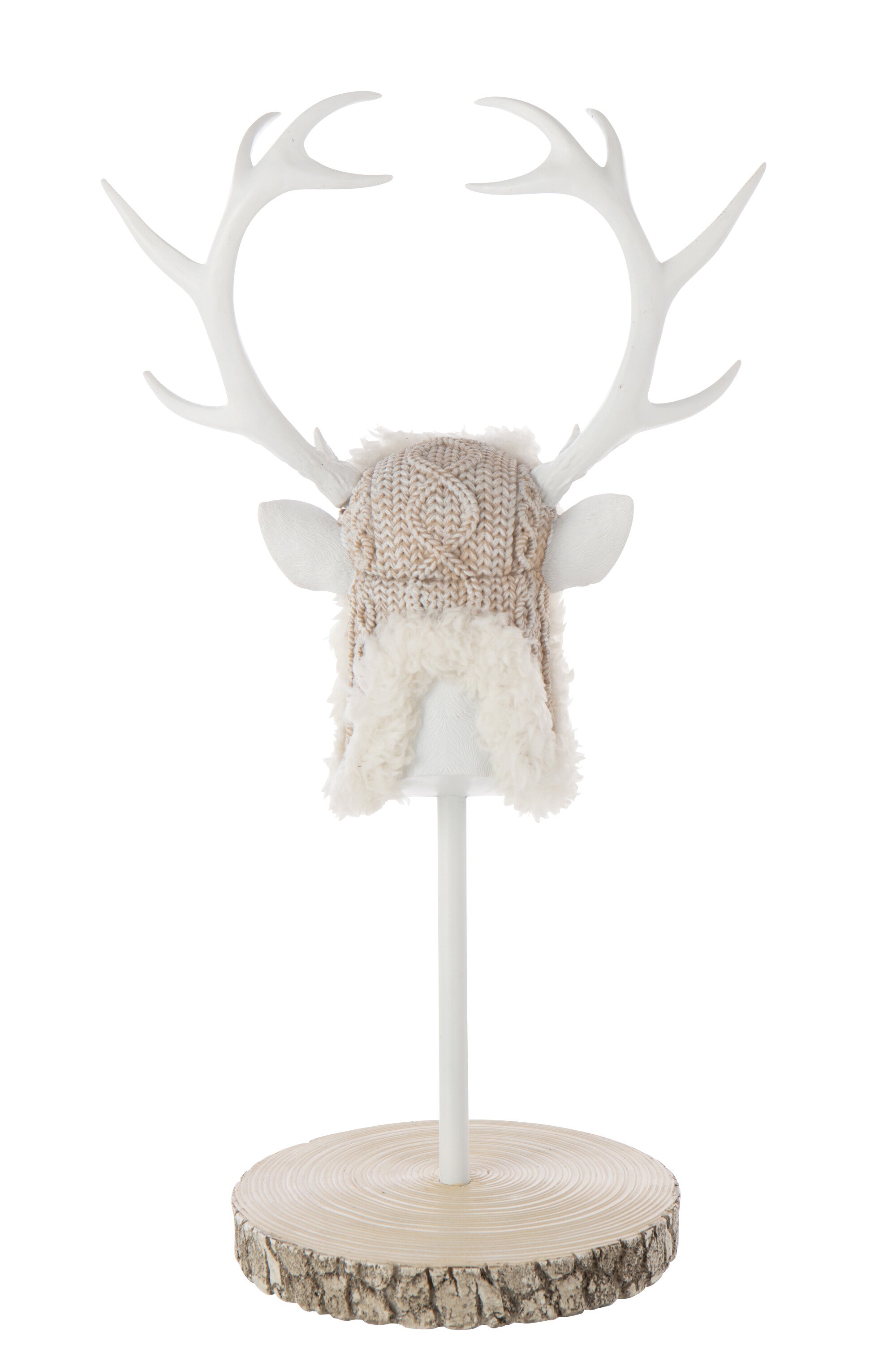 Deko Hirsch Figur Auf Fuß Pelz Ekru Weiß 52cm
