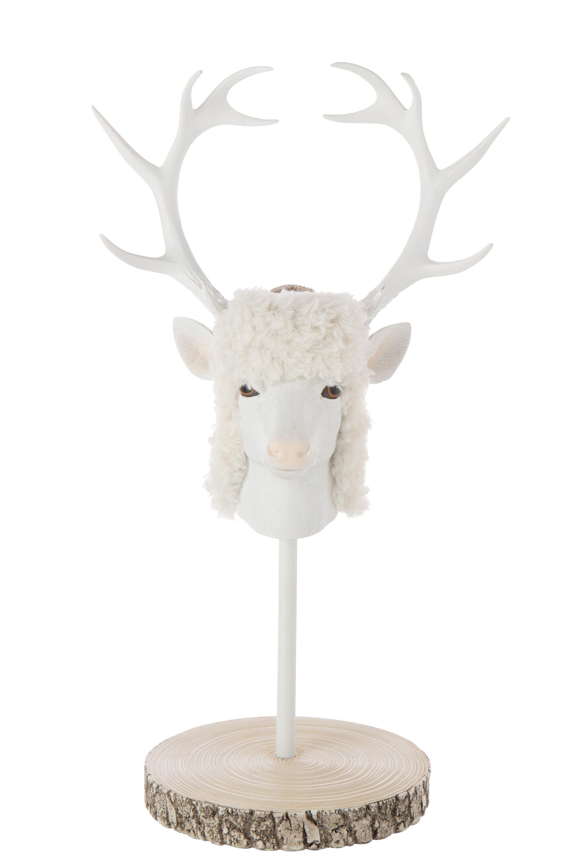 Deko Hirsch Figur Auf Fuß Pelz Ekru Weiß 52cm