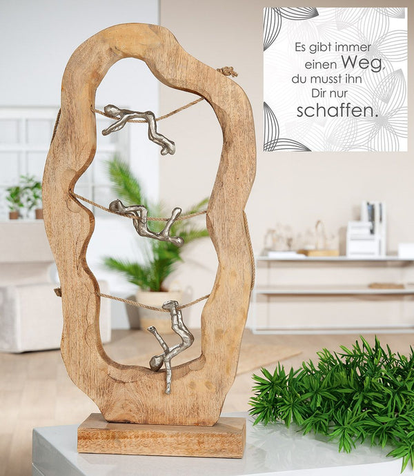 Climbing sculpture made of mango wood and aluminum – symbol of perseverance