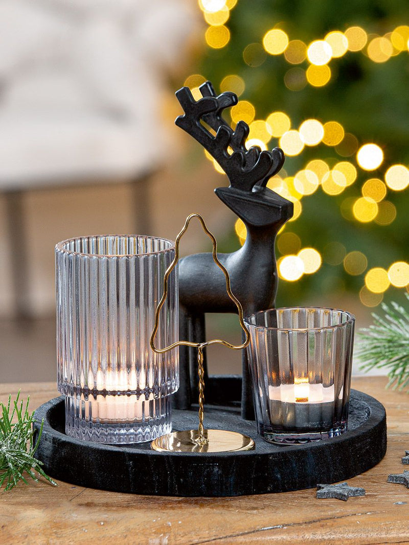 Golden Tree with deer and fir tree motif tealights Christmas decoration