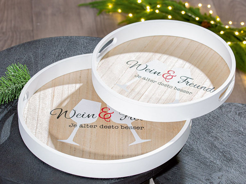 Wine Festival Tray Set - Round - 2-piece - With Saying