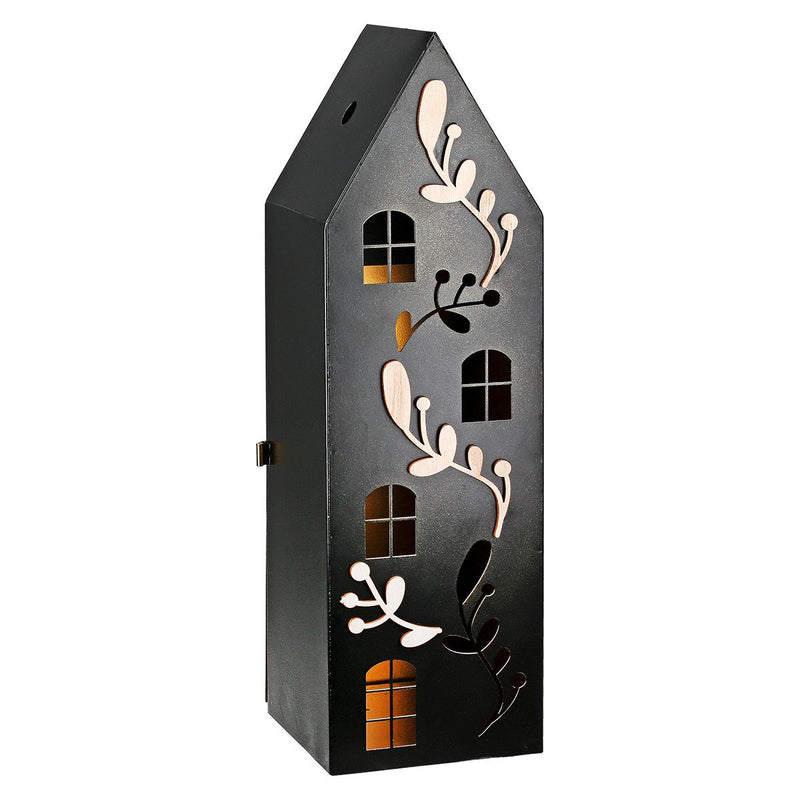 3-piece lantern set houses with tendril motif – metal and wood in black