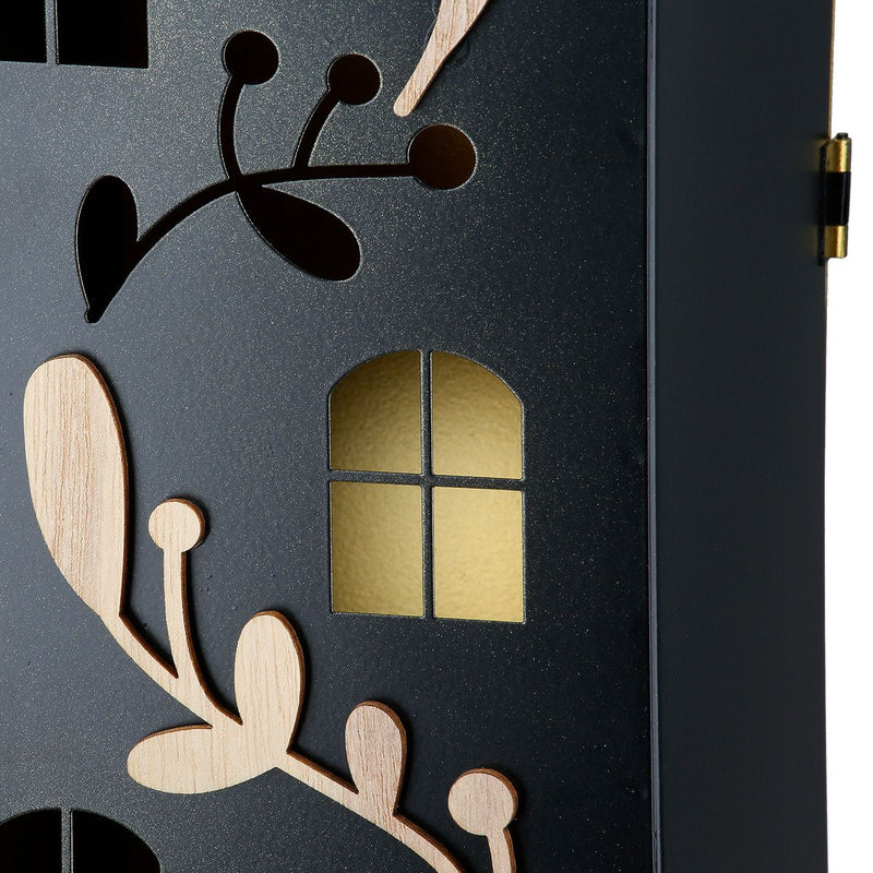 3-piece lantern set houses with tendril motif – metal and wood in black