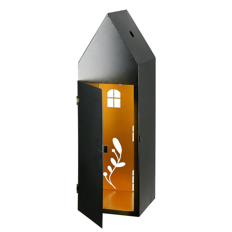 3-piece lantern set houses with tendril motif – metal and wood in black