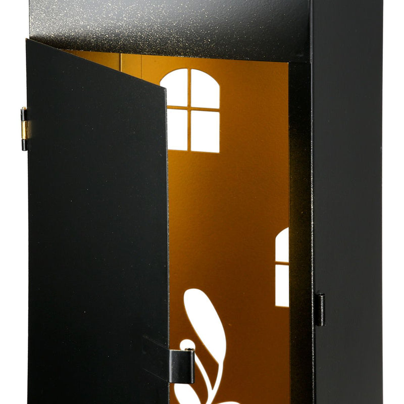 3-piece lantern set houses with tendril motif – metal and wood in black
