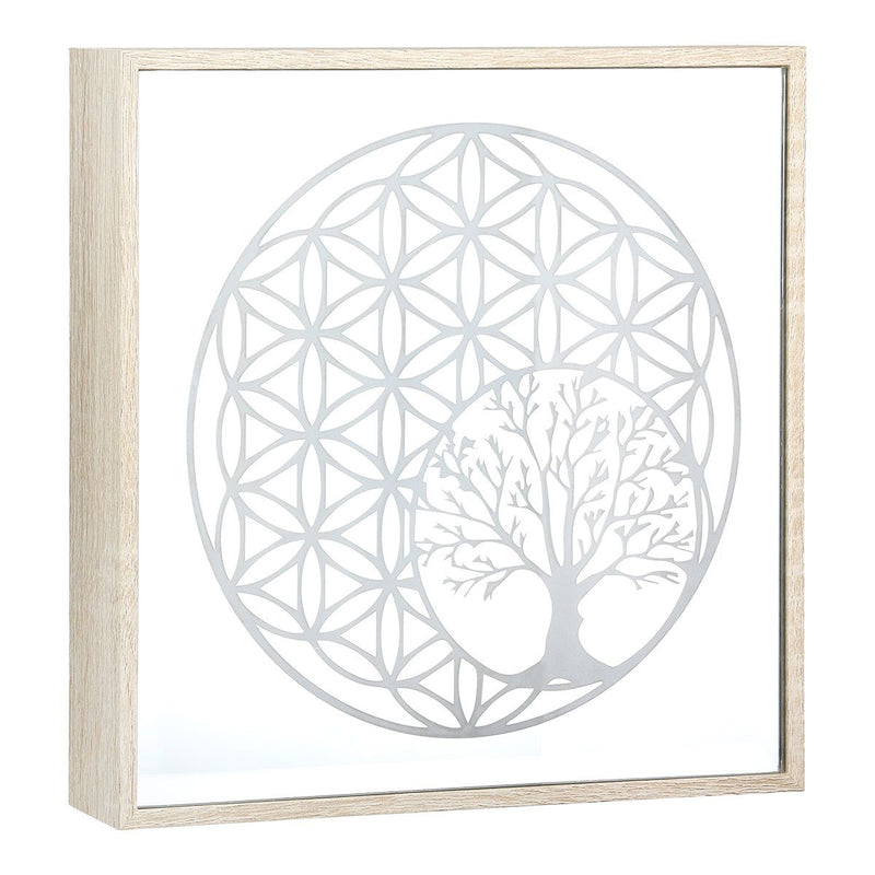 LED mirror image Golden Tree with tree of life and flower of life