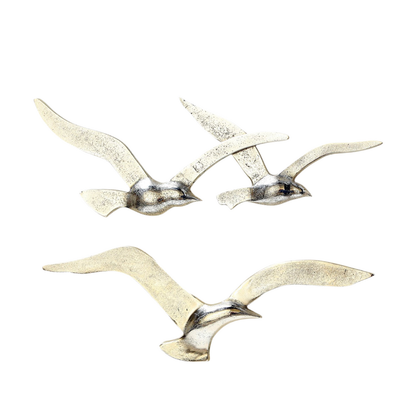 Silver wall object bird set made of aluminum - 2-piece maritime decoration