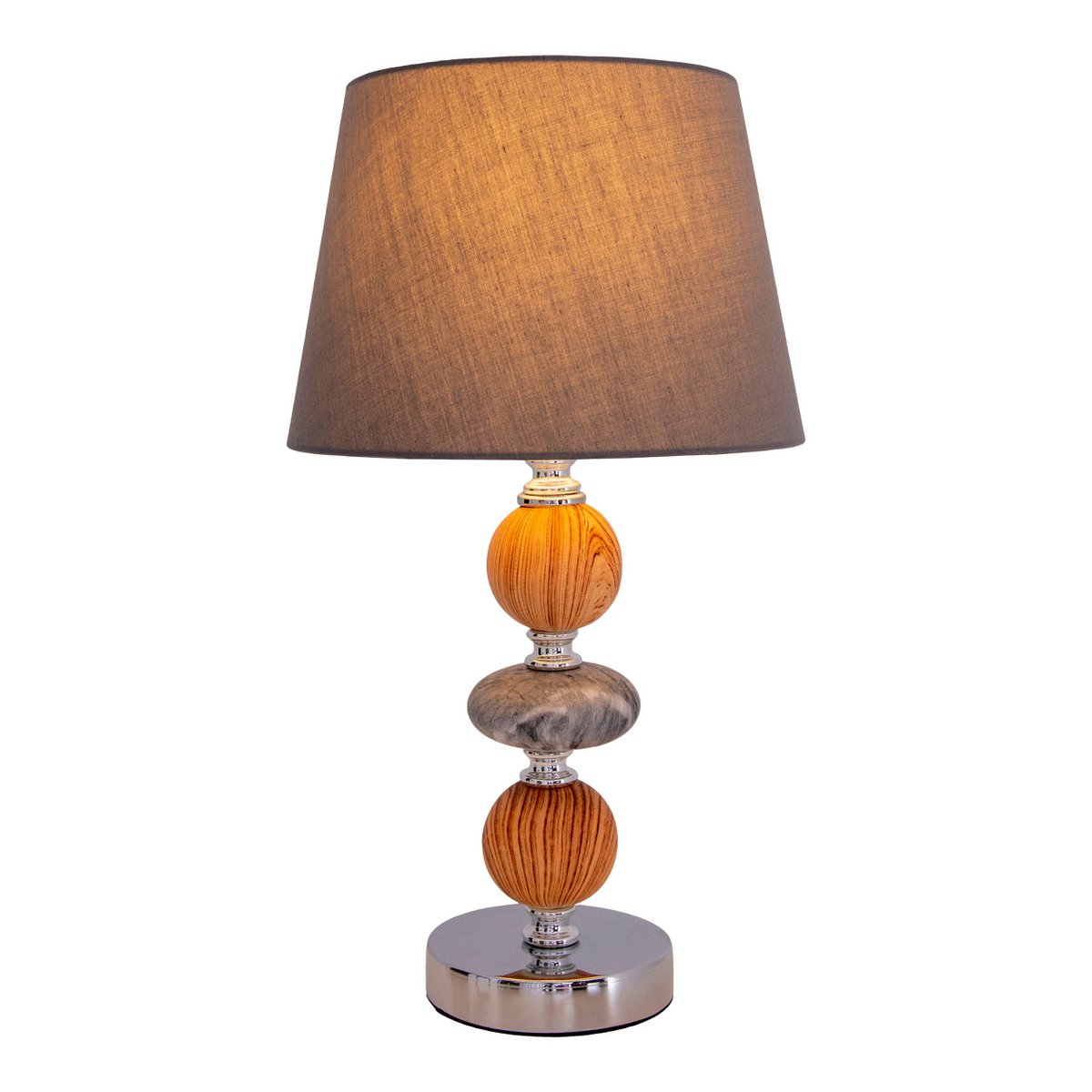 Keramik Tischleuchte "ARAGA" 36 cm hoch, Tischlampe aus Metall, Holz und Marmor, mit Textilschirm, grau, mit E14-Fassung, Beleuchtung für Esszimmer, Wohnzimmer, Diele oder Büro