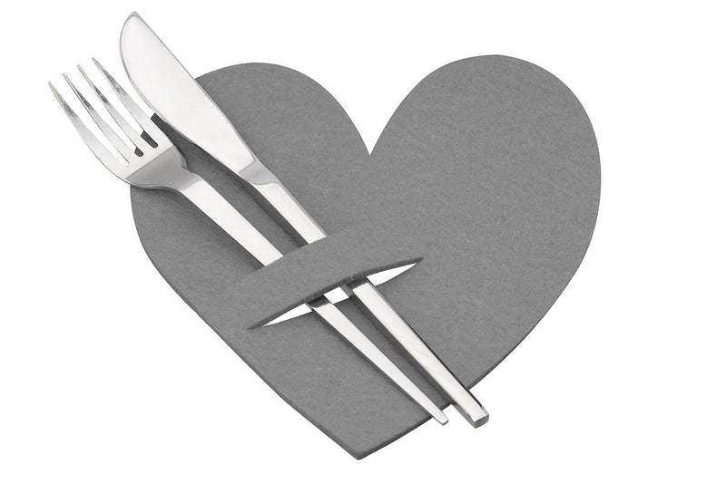 Set of 12 heart cutlery bags made of felt – red, beige or grey