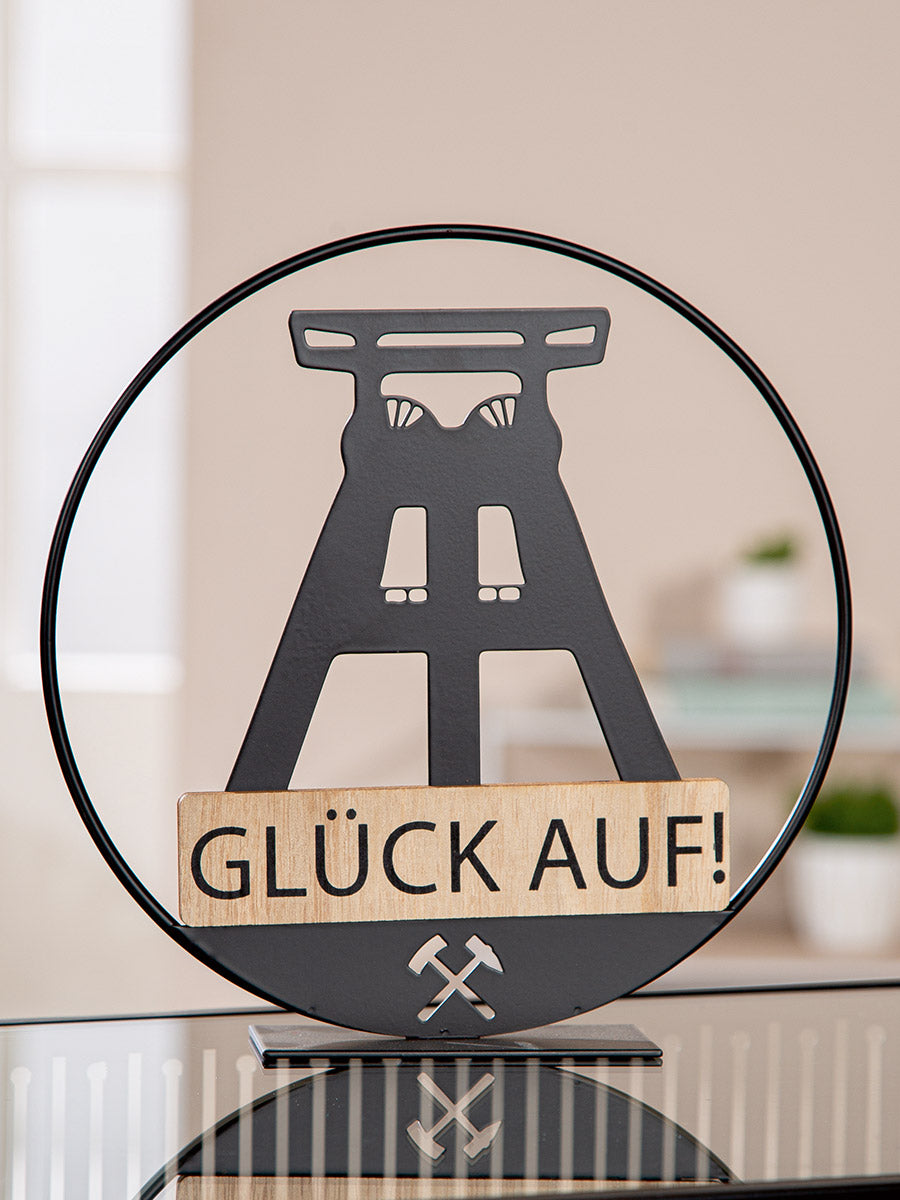 Standrelief Glück Auf rund Metall Wohnaccessoire Deko