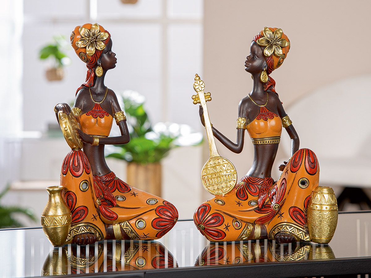 Figurenset African Beat Frauen Musik Deko Kunstharz braun orange