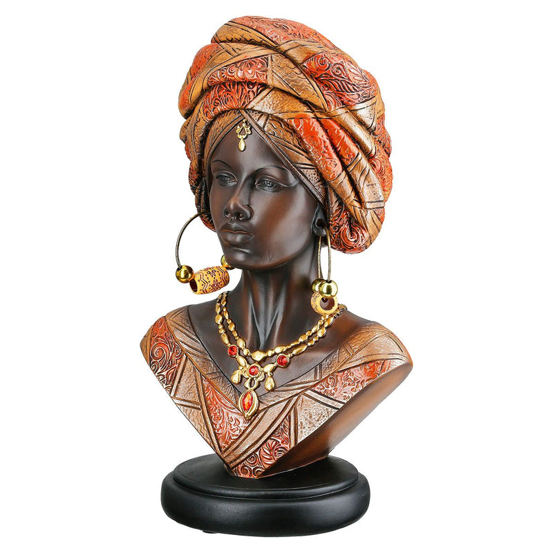 Dekofigur Namibian Büste Frau mit Kopfschmuck Kunstharz braun