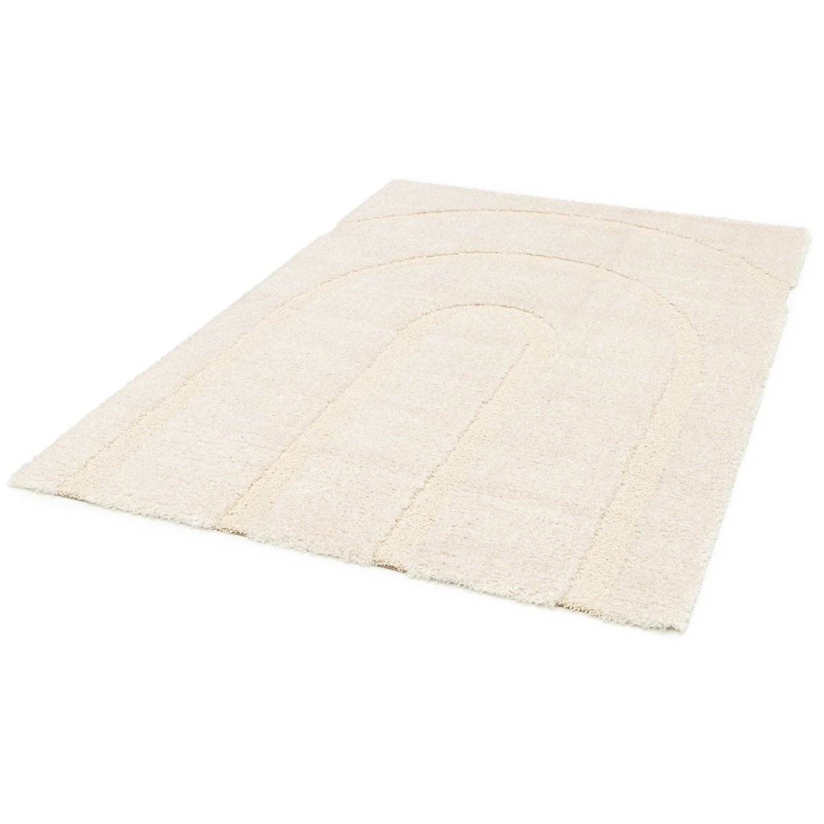Dicker zotteliger Teppich im recycelten Polyester mit moderner Arkadien -Relief