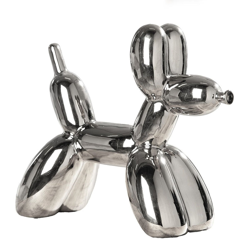 Dekofigur Ballonhund aus Keramik in Silber 20cm Modernes Design