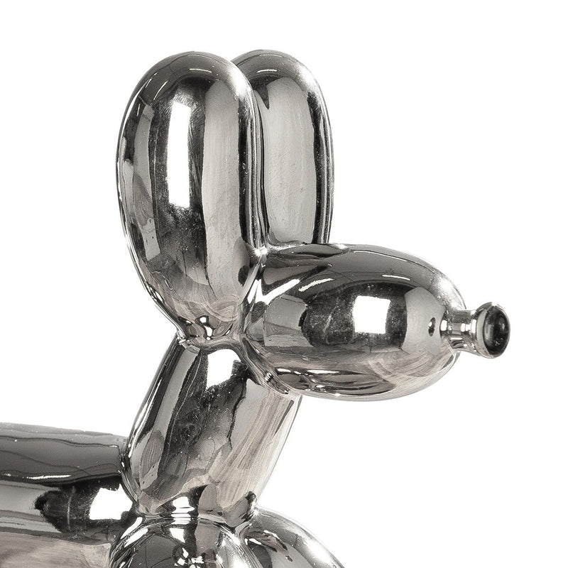 Dekofigur Ballonhund aus Keramik in Silber 20cm Modernes Design