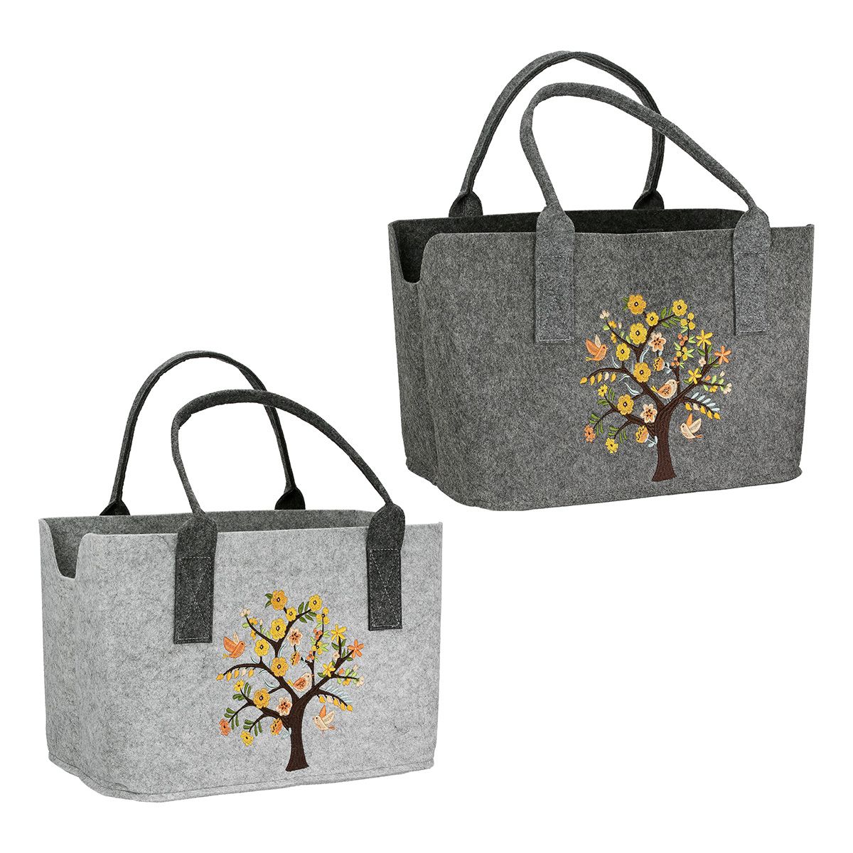 Felt bag Blütenzeit – Embroidered shopping bag with bird motif