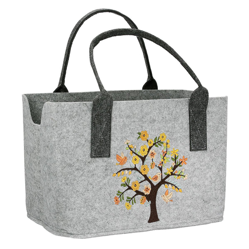 Felt bag Blütenzeit – Embroidered shopping bag with bird motif