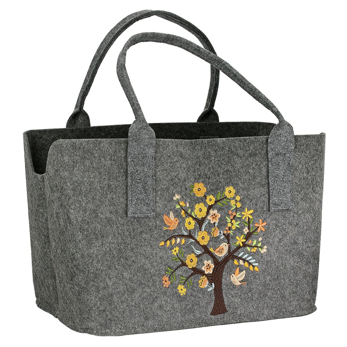 Felt bag Blütenzeit – Embroidered shopping bag with bird motif