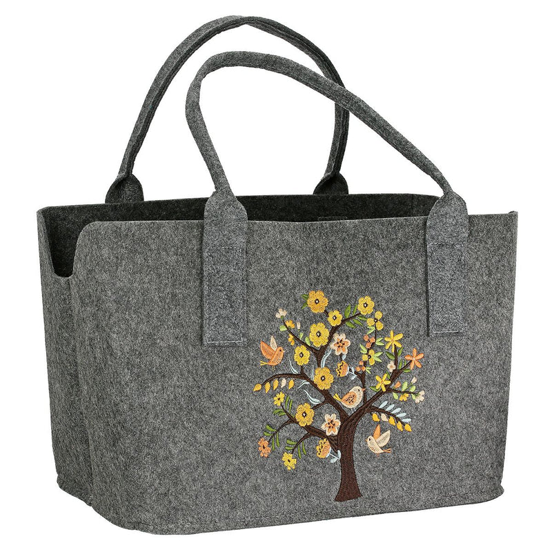 Felt bag Blütenzeit – Embroidered shopping bag with bird motif