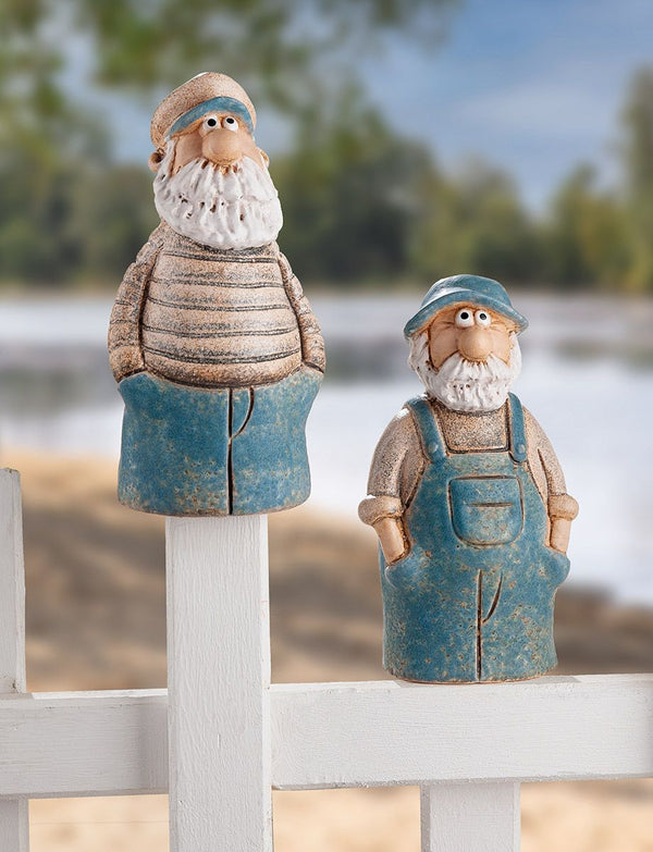 Zaunfigur Seemann Jakob 2er Set Keramik Blau Maritim 19 cm