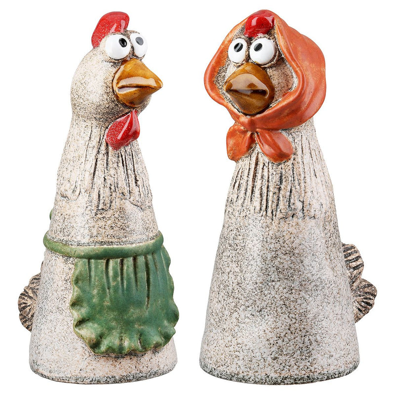 Zaunfigur Hühner Gerda und Otilie 2er Set Keramik Deko 21cm