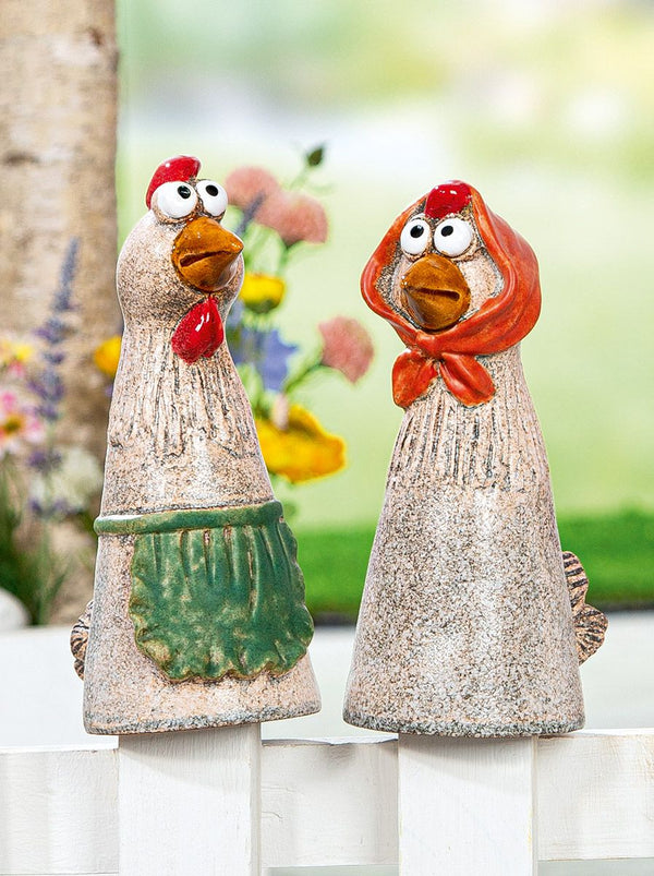 Zaunfigur Hühner Gerda und Otilie 2er Set Keramik Deko 21cm