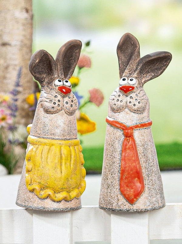 Zaunfigur Hasenpaar Klaus & Claudia – Keramik Dekofigur 2er-Set