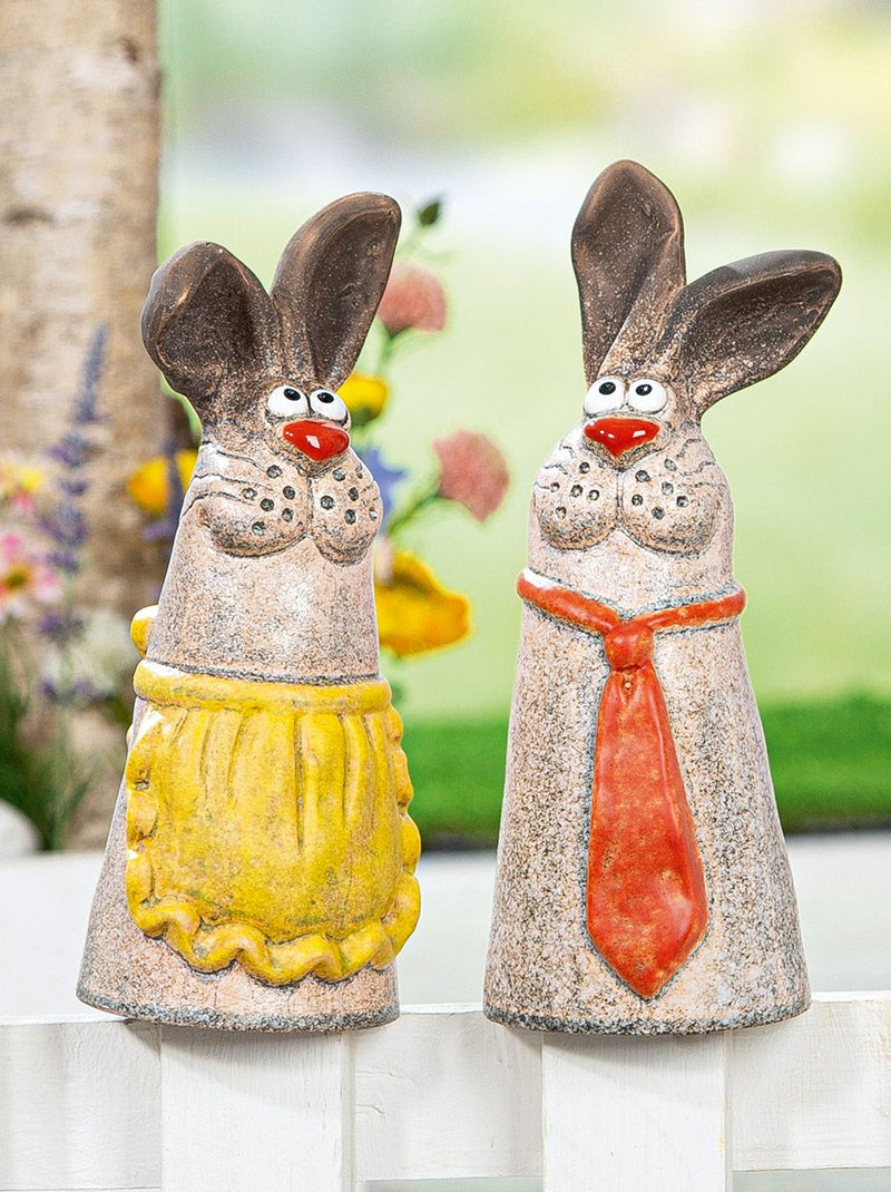 Zaunfigur Hasenpaar Klaus & Claudia – Keramik Dekofigur 2er-Set