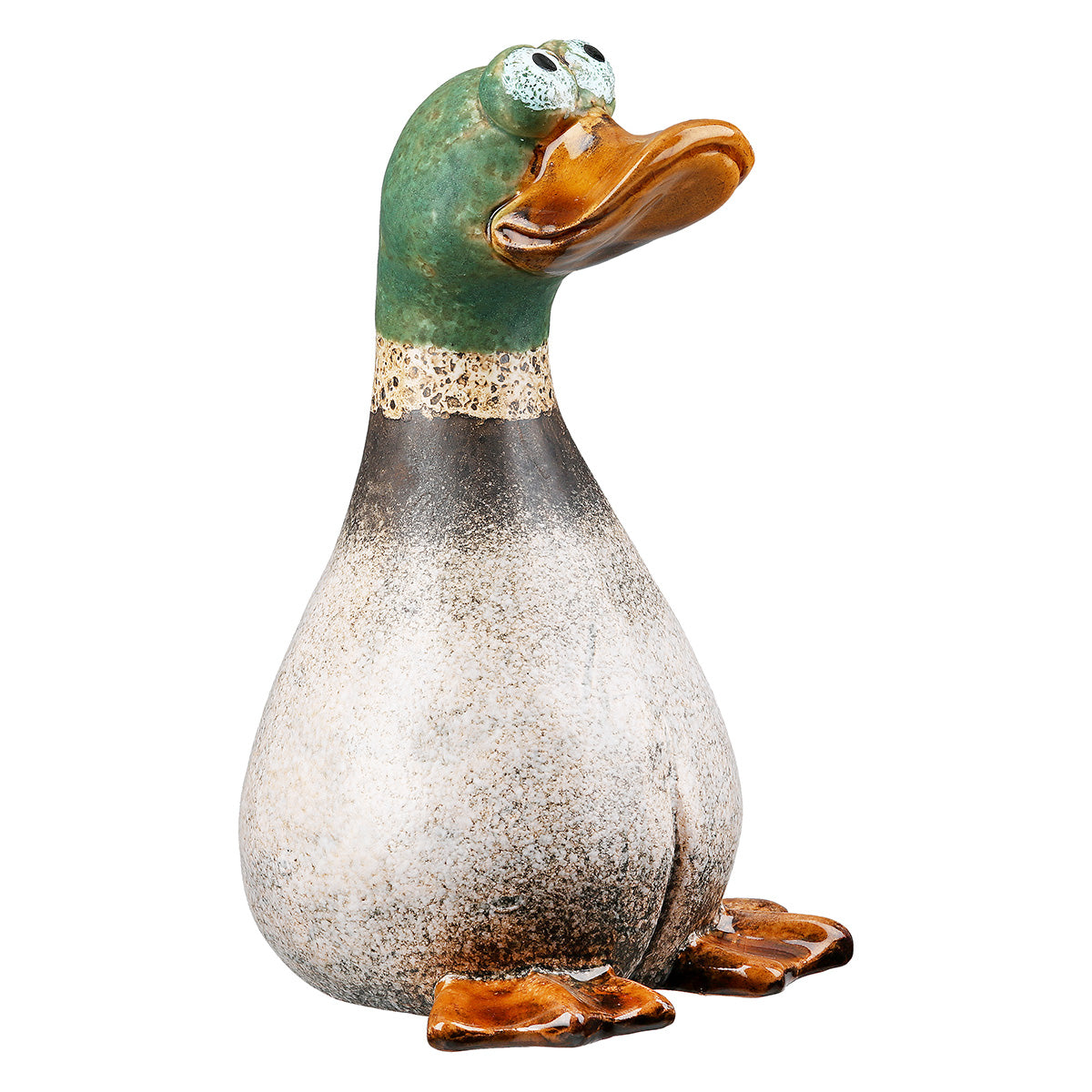 Zaunfigur Gartenfigur Ente Lirondel aus Keramik matt in grün und hellbraun