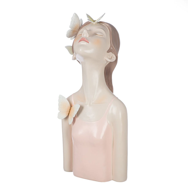 Dekofigur Lady Butterfly Höhe 60cm Schmetterlingsmotiv Kunstharz Rosa Weiß