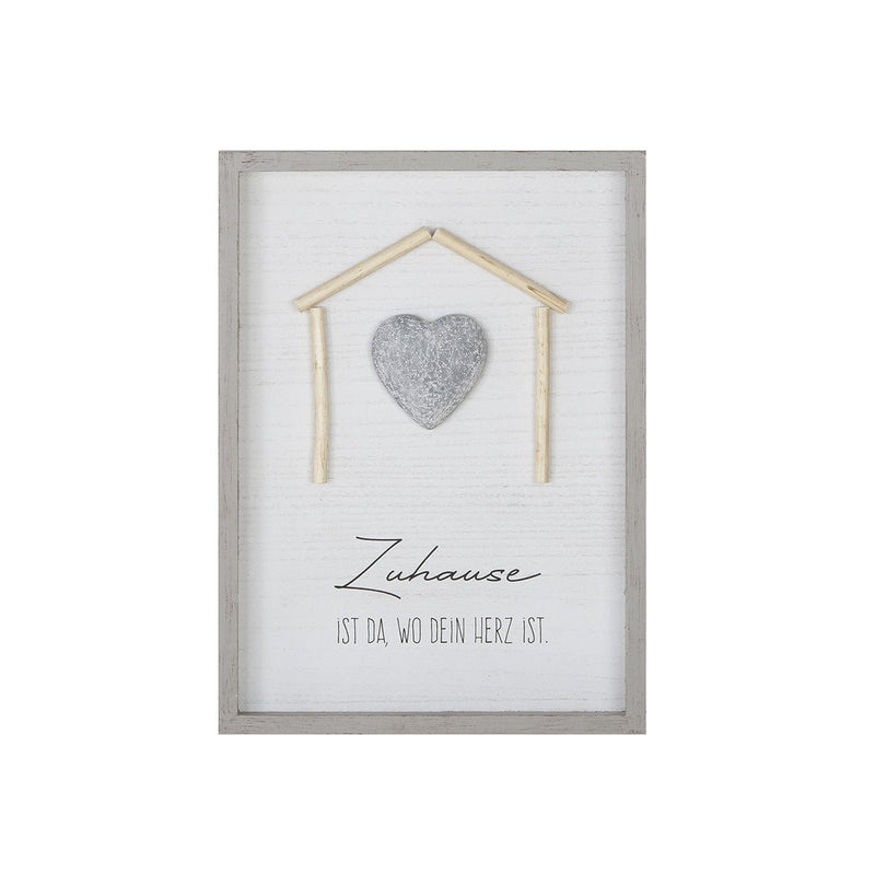 Stone picture set at home wall picture with saying and 3D heart motif 46x33 cm set of 2