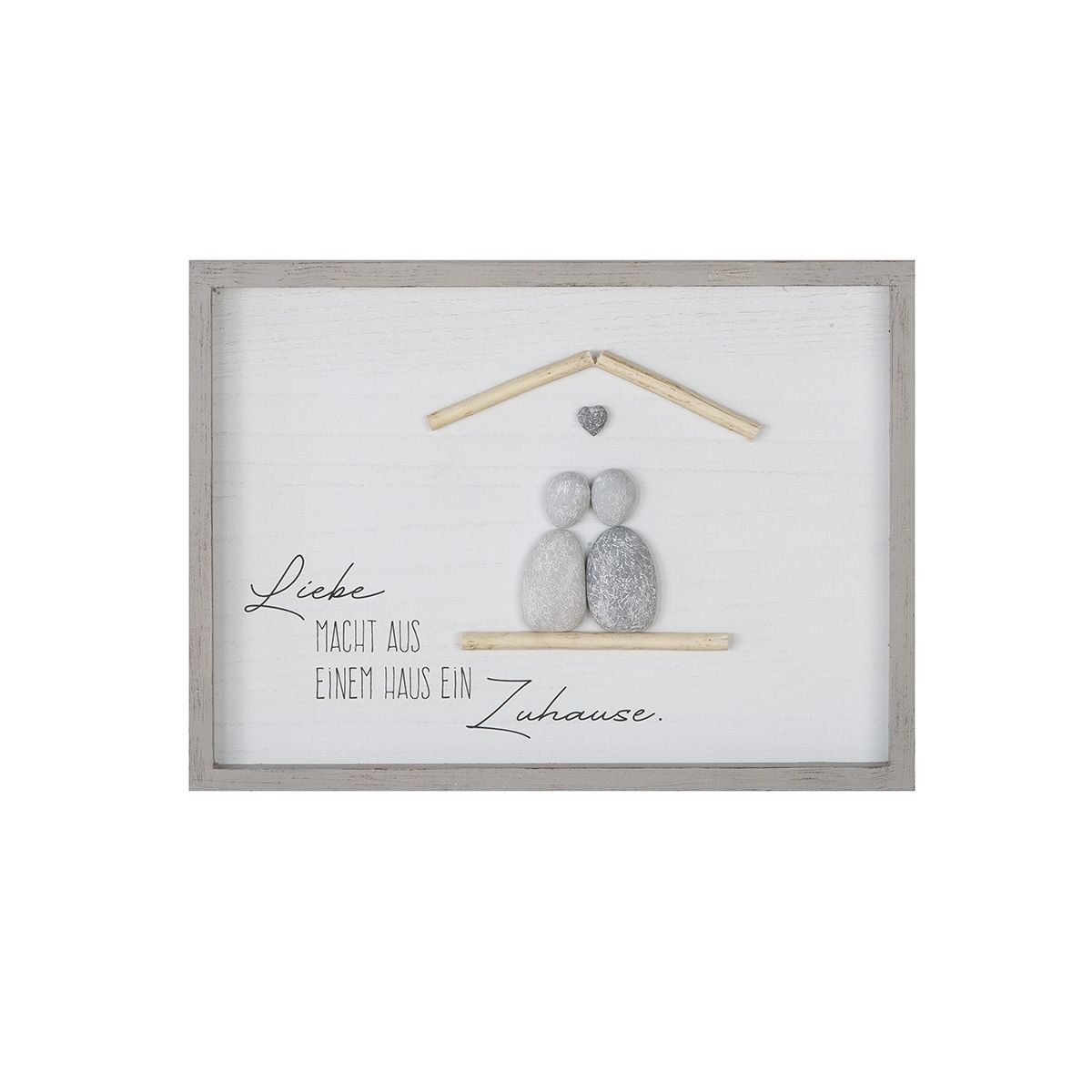 Stone picture set at home wall picture with saying and 3D heart motif 46x33 cm set of 2