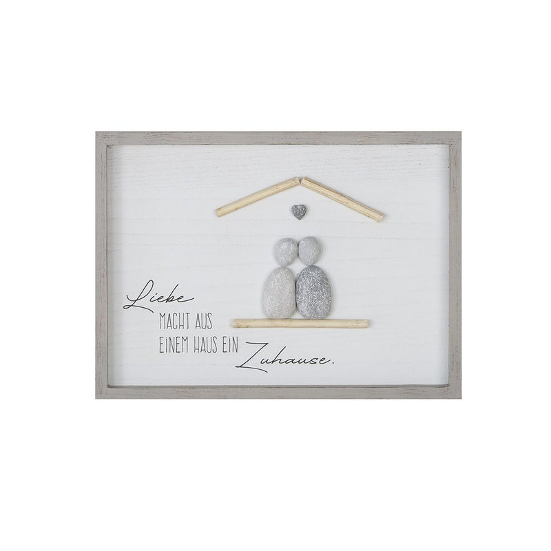 Stone picture set at home wall picture with saying and 3D heart motif 46x33 cm set of 2