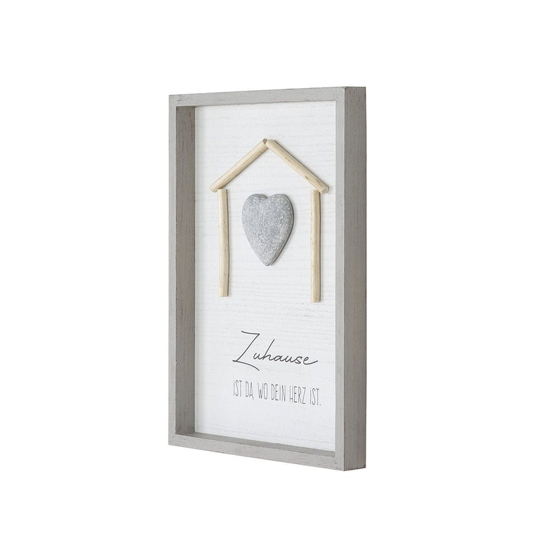 Stone picture set at home wall picture with saying and 3D heart motif 46x33 cm set of 2