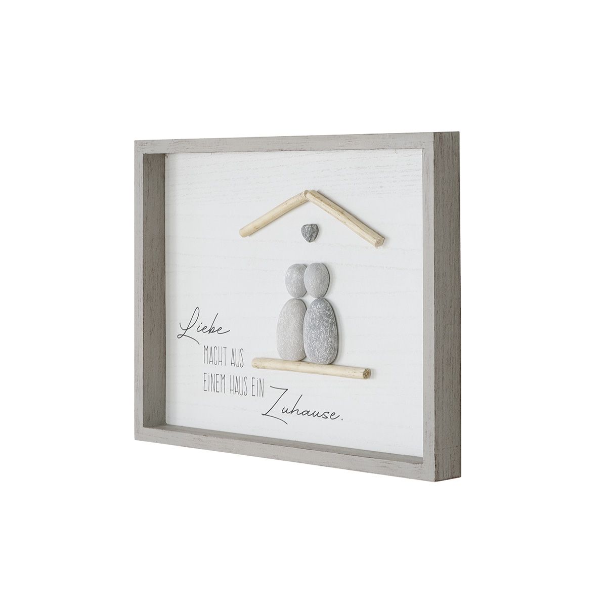Stone picture set at home wall picture with saying and 3D heart motif 46x33 cm set of 2