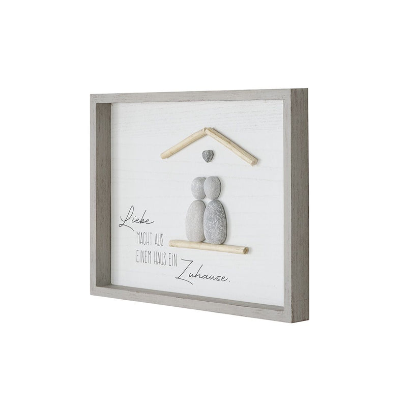 Stone picture set at home wall picture with saying and 3D heart motif 46x33 cm set of 2