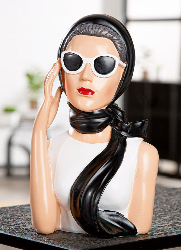Dekofigur Lady Grace Frauenbüste Retro Stil Schwarz Weiß 27 cm