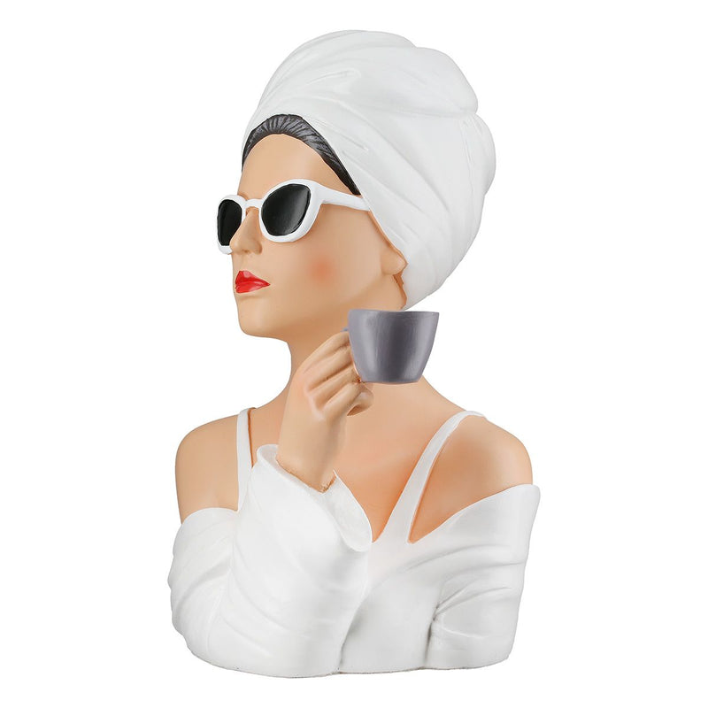 Dekofigur Lady Belle – Elegante Frauenfigur mit Tasse in Weiß 28cm